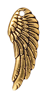 TierraCast : Drop Charm - 28 x 11mm, 1.5mm Loop, Wing, Antique Gold