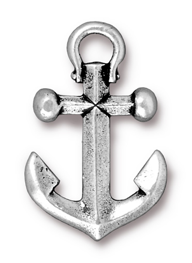 TierraCast : Drop Charm - 27 x 17.5mm, 3.25mm Loop, Anchor, Antique Silver