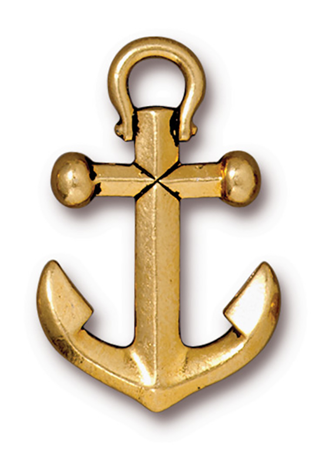 TierraCast : Drop Charm - 27 x 17.5mm, 3.25mm Loop, Anchor, Antique Gold