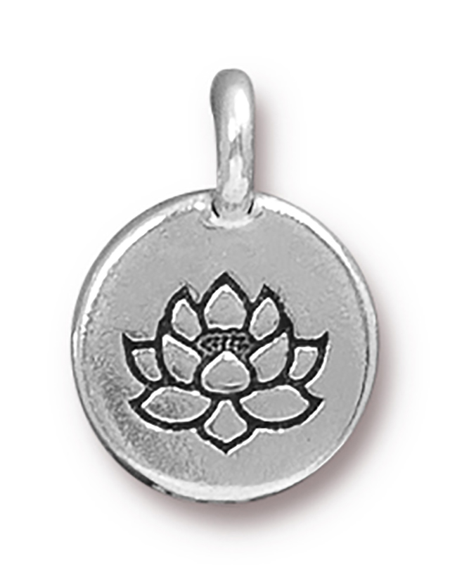 TierraCast : Charm - 17 x 12mm, 2.6mm Loop, Lotus, Antique Silver