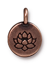 TierraCast : Charm - 17 x 12mm, 2.6mm Loop, Lotus, Antique Copper