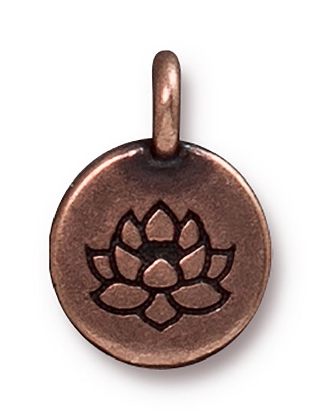 TierraCast : Charm - 17 x 12mm, 2.6mm Loop, Lotus, Antique Copper