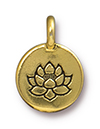 TierraCast : Charm - 17 x 12mm, 2.6mm Loop, Lotus, Antique Gold