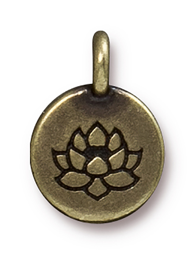 TierraCast : Charm - 17 x 12mm, 2.6mm Loop, Lotus, Brass Oxide