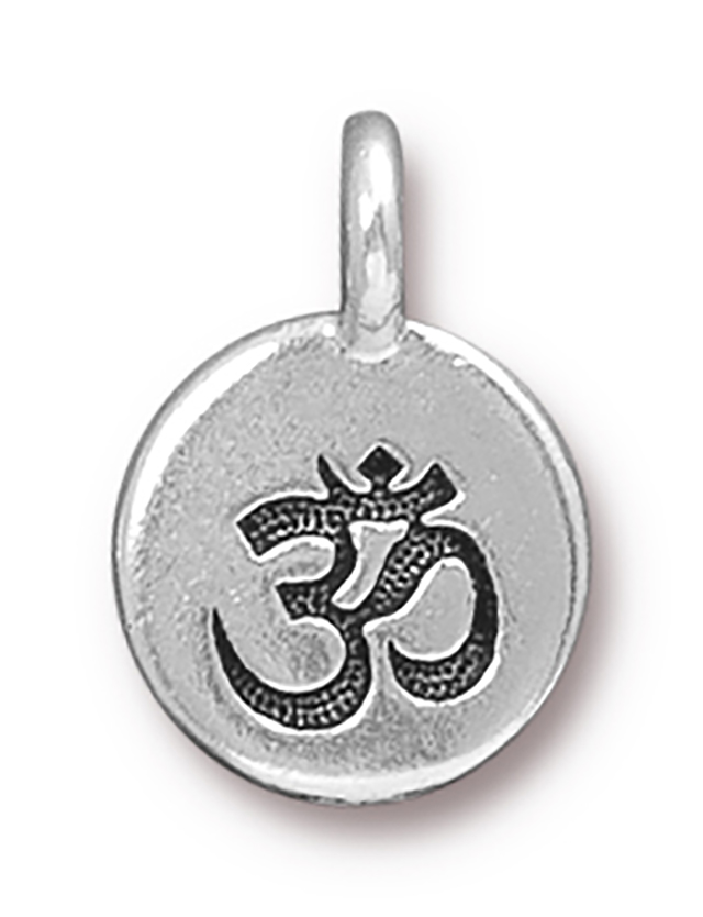 TierraCast : Charm - 17 x 12mm, 2.6mm Loop, Om, Antique Silver