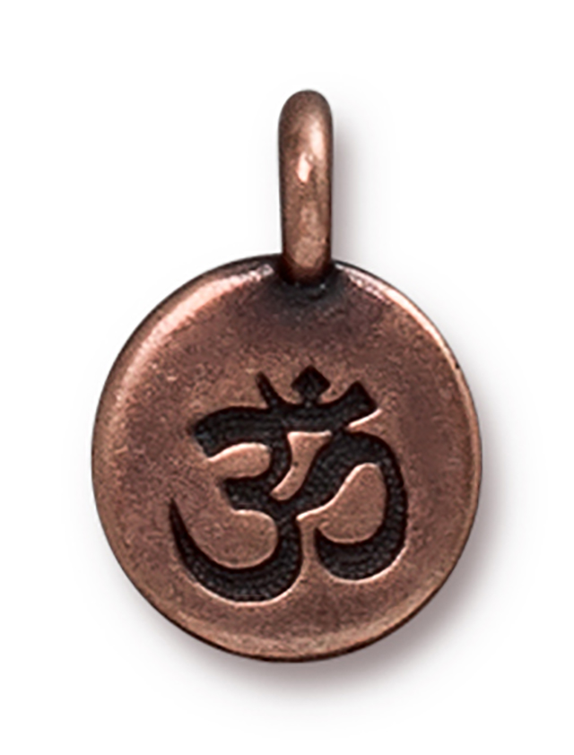 TierraCast : Charm - 17 x 12mm, 2.6mm Loop, Om, Antique Copper