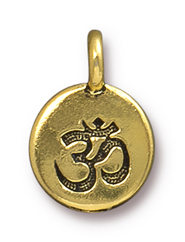 TierraCast : Charm - 17 x 12mm, 2.6mm Loop, Om, Antique Gold