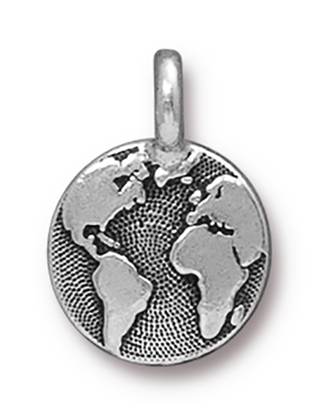 TierraCast : Charm - 17 x 12mm, 2.6mm Loop, Earth, Antique Silver