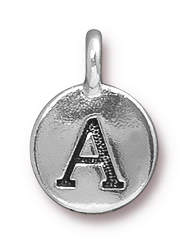 TierraCast : Charm - 17 x 12mm, 2.6mm Loop, Round Alphabet A, Antique Silver