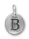 TierraCast : Charm - 17 x 12mm, 2.6mm Loop, Round Alphabet B, Antique Silver