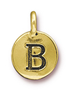 TierraCast : Charm - 17 x 12mm, 2.6mm Loop, Round Alphabet B, Antique Gold