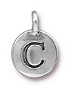 TierraCast : Charm - 17 x 12mm, 2.6mm Loop, Round Alphabet C, Antique Silver