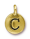 TierraCast : Charm - 17 x 12mm, 2.6mm Loop, Round Alphabet C, Antique Gold