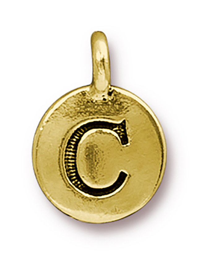 TierraCast : Charm - 17 x 12mm, 2.6mm Loop, Round Alphabet C, Antique Gold