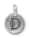 TierraCast : Charm - 17 x 12mm, 2.6mm Loop, Round Alphabet D, Antique Silver