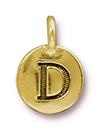 TierraCast : Charm - 17 x 12mm, 2.6mm Loop, Round Alphabet D, Antique Gold
