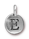 TierraCast : Charm - 17 x 12mm, 2.6mm Loop, Round Alphabet E, Antique Silver