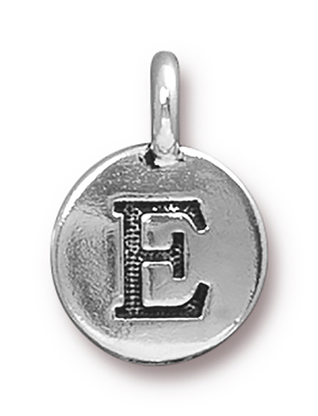 TierraCast : Charm - 17 x 12mm, 2.6mm Loop, Round Alphabet E, Antique Silver
