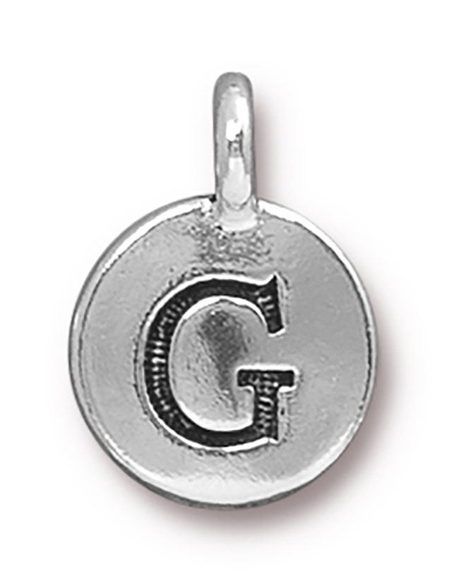 TierraCast : Charm - 17 x 12mm, 2.6mm Loop, Round Alphabet G, Antique Silver