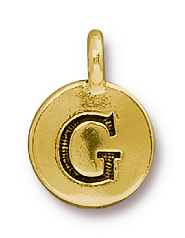 TierraCast : Charm - 17 x 12mm, 2.6mm Loop, Round Alphabet G, Antique Gold