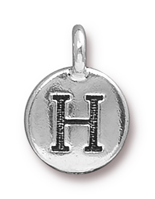 TierraCast : Charm - 17 x 12mm, 2.6mm Loop, Round Alphabet H, Antique Silver