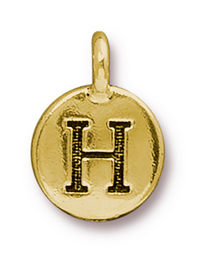 TierraCast : Charm - 17 x 12mm, 2.6mm Loop, Round Alphabet H, Antique Gold