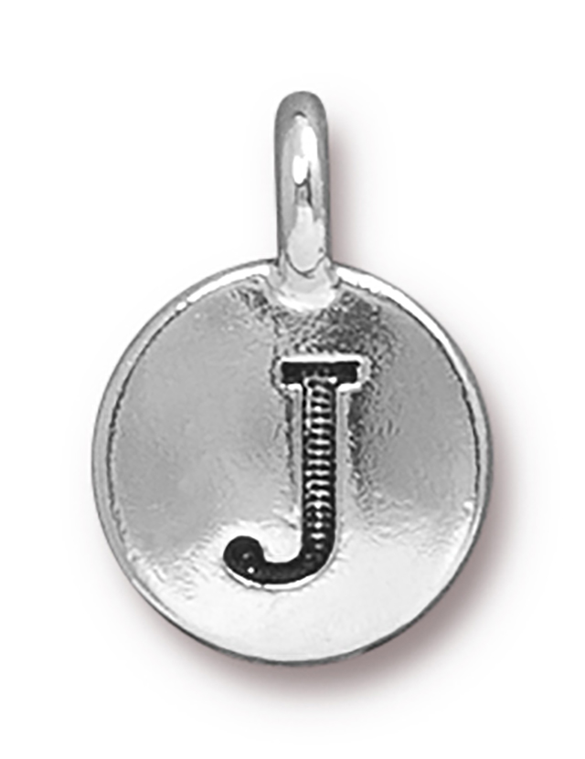 TierraCast : Charm - 17 x 12mm, 2.6mm Loop, Round Alphabet J, Antique Silver