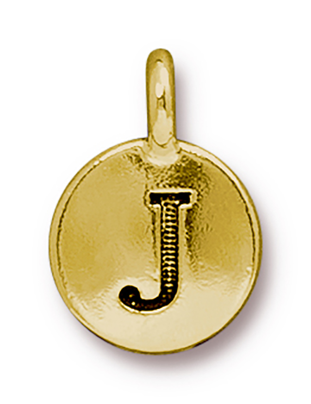TierraCast : Charm - 17 x 12mm, 2.6mm Loop, Round Alphabet J, Antique Gold