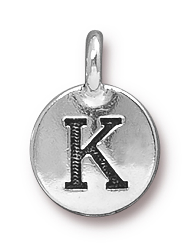 TierraCast : Charm - 17 x 12mm, 2.6mm Loop, Round Alphabet K, Antique Silver