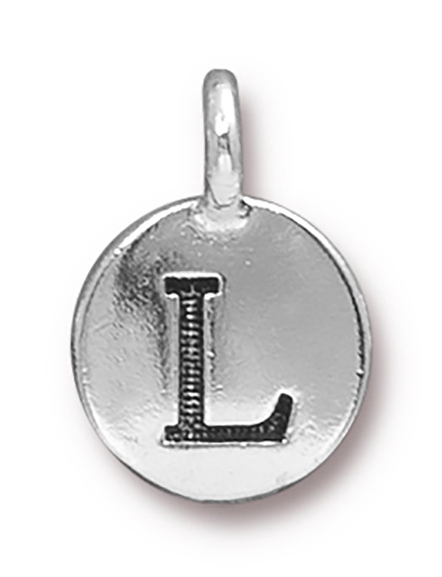 TierraCast : Charm - 17 x 12mm, 2.6mm Loop, Round Alphabet L, Antique Silver