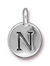 TierraCast : Charm - 17 x 12mm, 2.6mm Loop, Round Alphabet N, Antique Silver