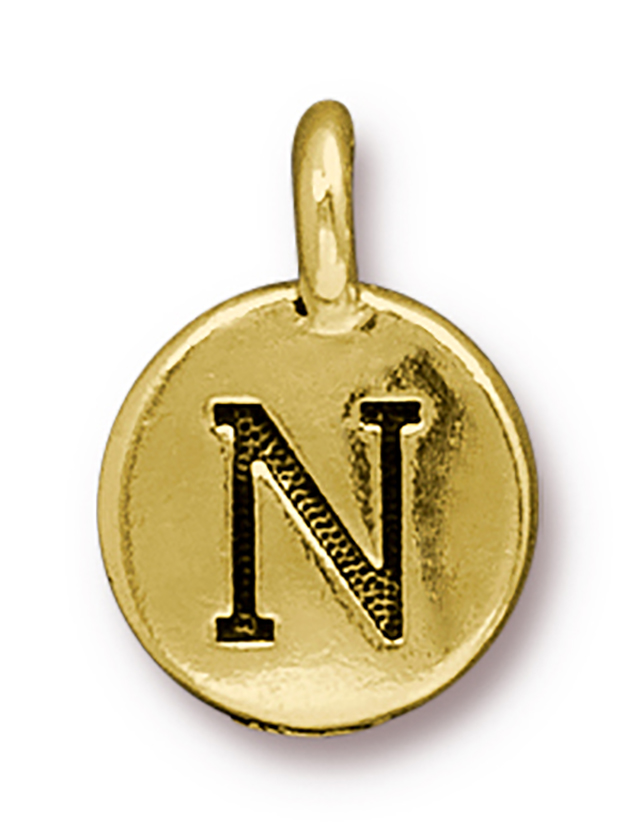 TierraCast : Charm - 17 x 12mm, 2.6mm Loop, Round Alphabet N, Antique Gold