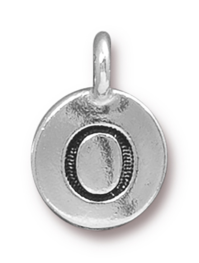 TierraCast : Charm - 17 x 12mm, 2.6mm Loop, Round Alphabet O, Antique Silver