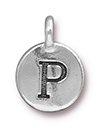 TierraCast : Charm - 17 x 12mm, 2.6mm Loop, Round Alphabet P, Antique Silver