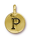 TierraCast : Charm - 17 x 12mm, 2.6mm Loop, Round Alphabet P, Antique Gold