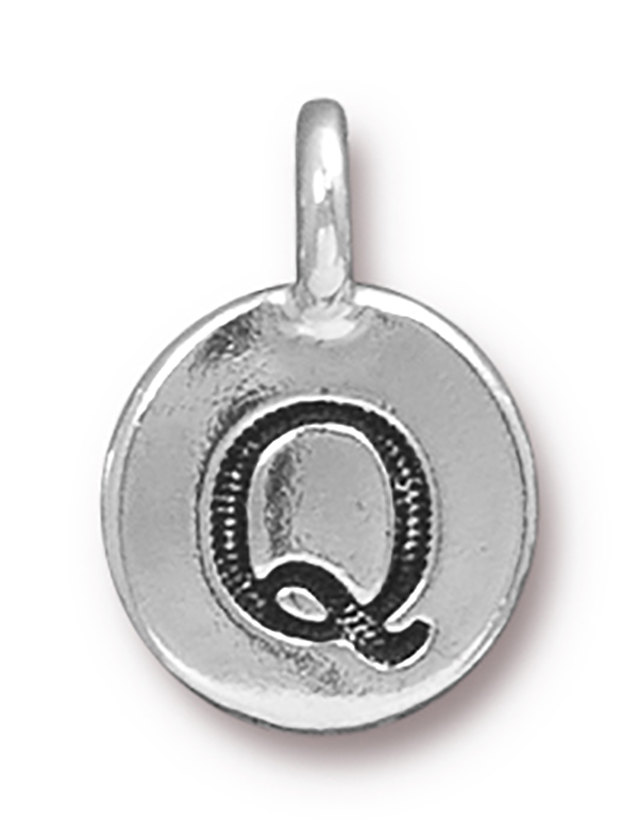 TierraCast : Charm - 17 x 12mm, 2.6mm Loop, Round Alphabet Q, Antique Silver