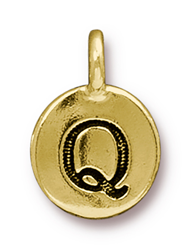 TierraCast : Charm - 17 x 12mm, 2.6mm Loop, Round Alphabet Q, Antique Gold