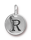 TierraCast : Charm - 17 x 12mm, 2.6mm Loop, Round Alphabet R, Antique Silver