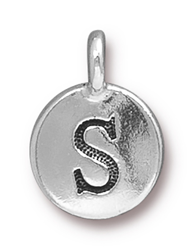 TierraCast : Charm - 17 x 12mm, 2.6mm Loop, Round Alphabet S, Antique Silver