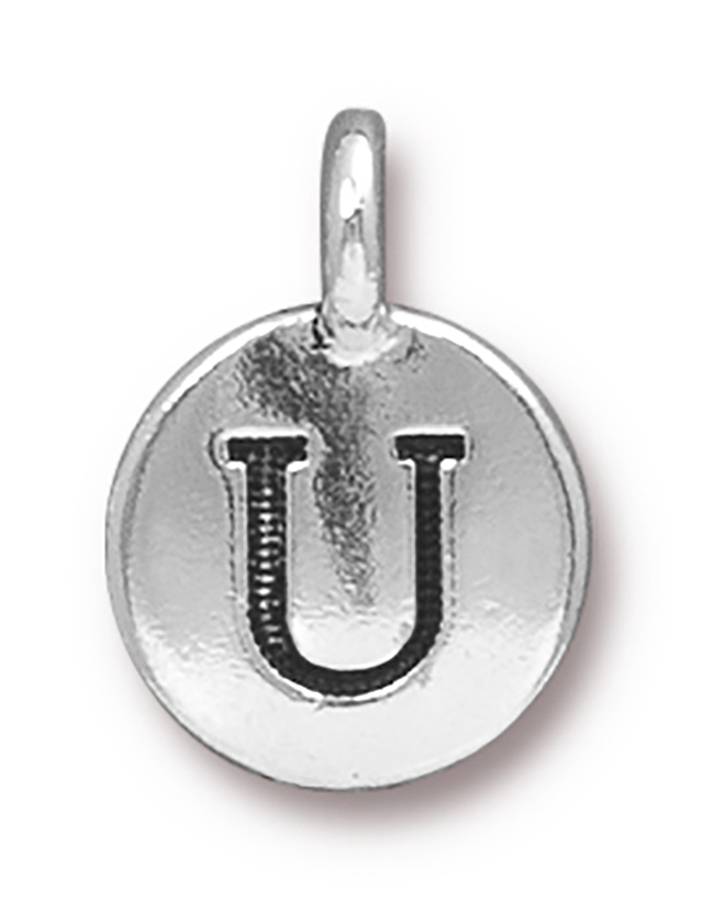 TierraCast : Charm - 17 x 12mm, 2.6mm Loop, Round Alphabet U, Antique Silver