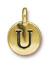 TierraCast : Charm - 17 x 12mm, 2.6mm Loop, Round Alphabet U, Antique Gold