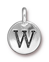 TierraCast : Charm - 17 x 12mm, 2.6mm Loop, Round Alphabet W, Antique Silver