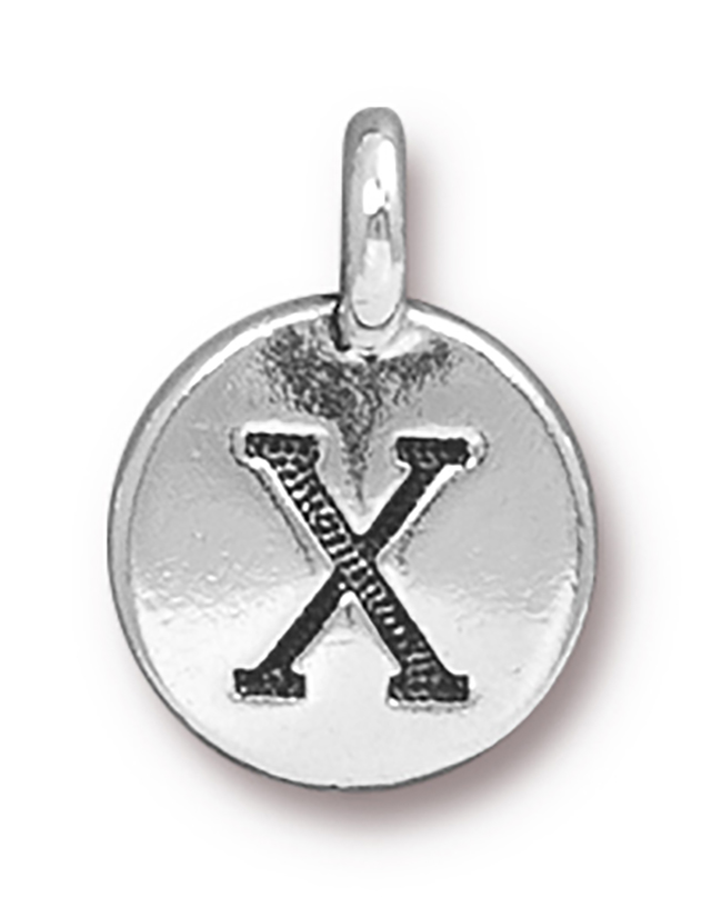 TierraCast : Charm - 17 x 12mm, 2.6mm Loop, Round Alphabet X, Antique Silver