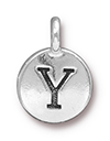 TierraCast : Charm - 17 x 12mm, 2.6mm Loop, Round Alphabet Y, Antique Silver