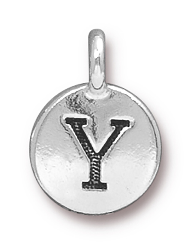 TierraCast : Charm - 17 x 12mm, 2.6mm Loop, Round Alphabet Y, Antique Silver