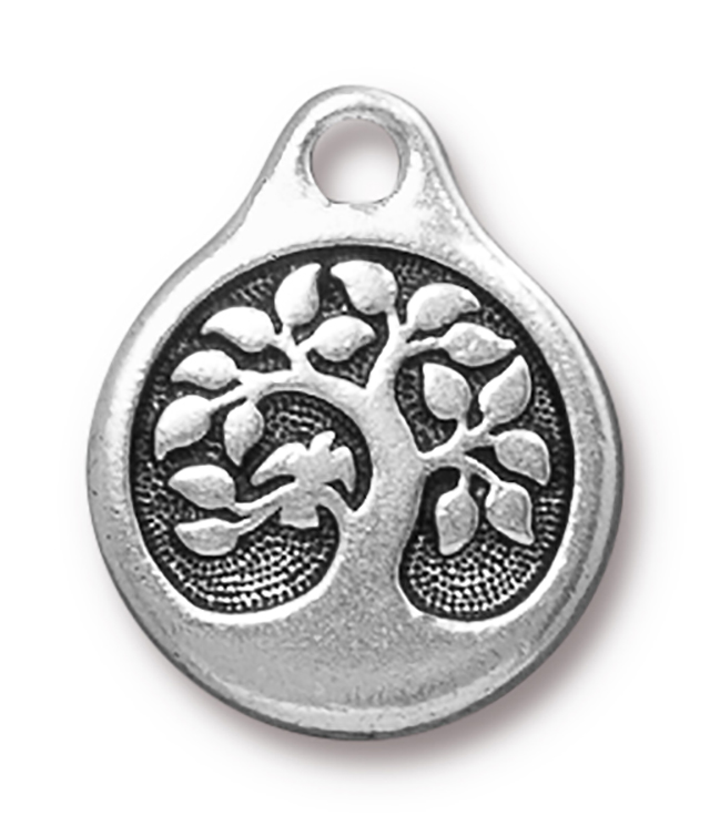 TierraCast : Drop Charm - 19.5 x 16mm, 2.2mm Loop, Bird in a Tree, Antique Silver