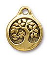 TierraCast : Drop Charm - 19.5 x 16mm, 2.2mm Loop, Bird in a Tree, Antique Gold