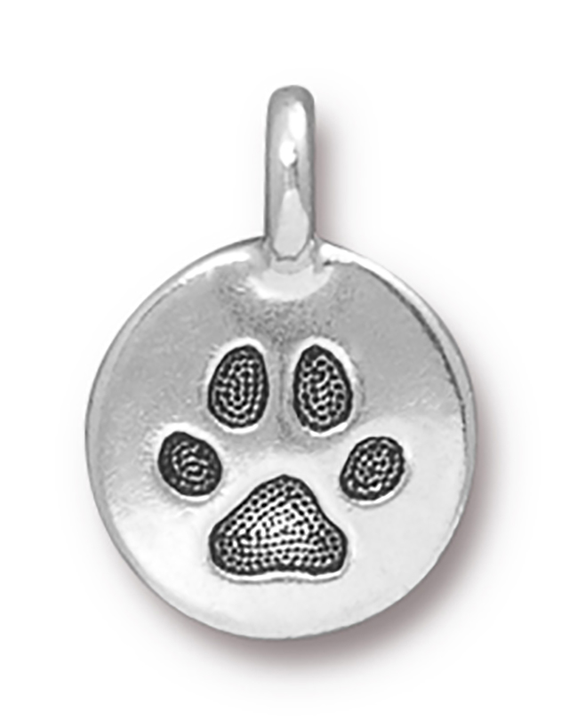 TierraCast : Charm - 17 x 12mm, 2.6mm Loop, Paw, Antique Silver