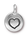 TierraCast : Charm - 17 x 12mm, 2.6mm Loop, Heart, Antique Silver