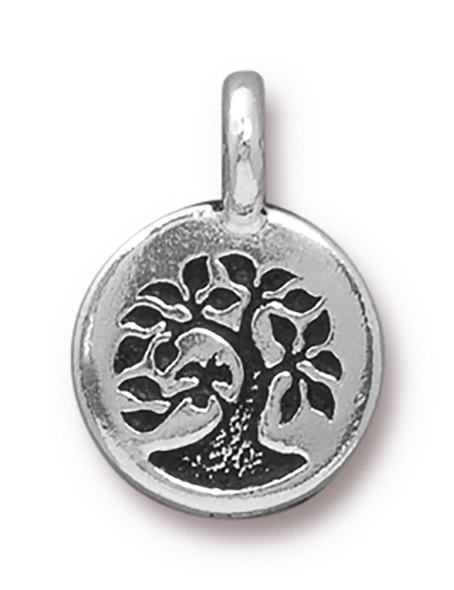 TierraCast : Charm - 17 x 12mm, 2.6mm Loop, Tree, Antique Silver